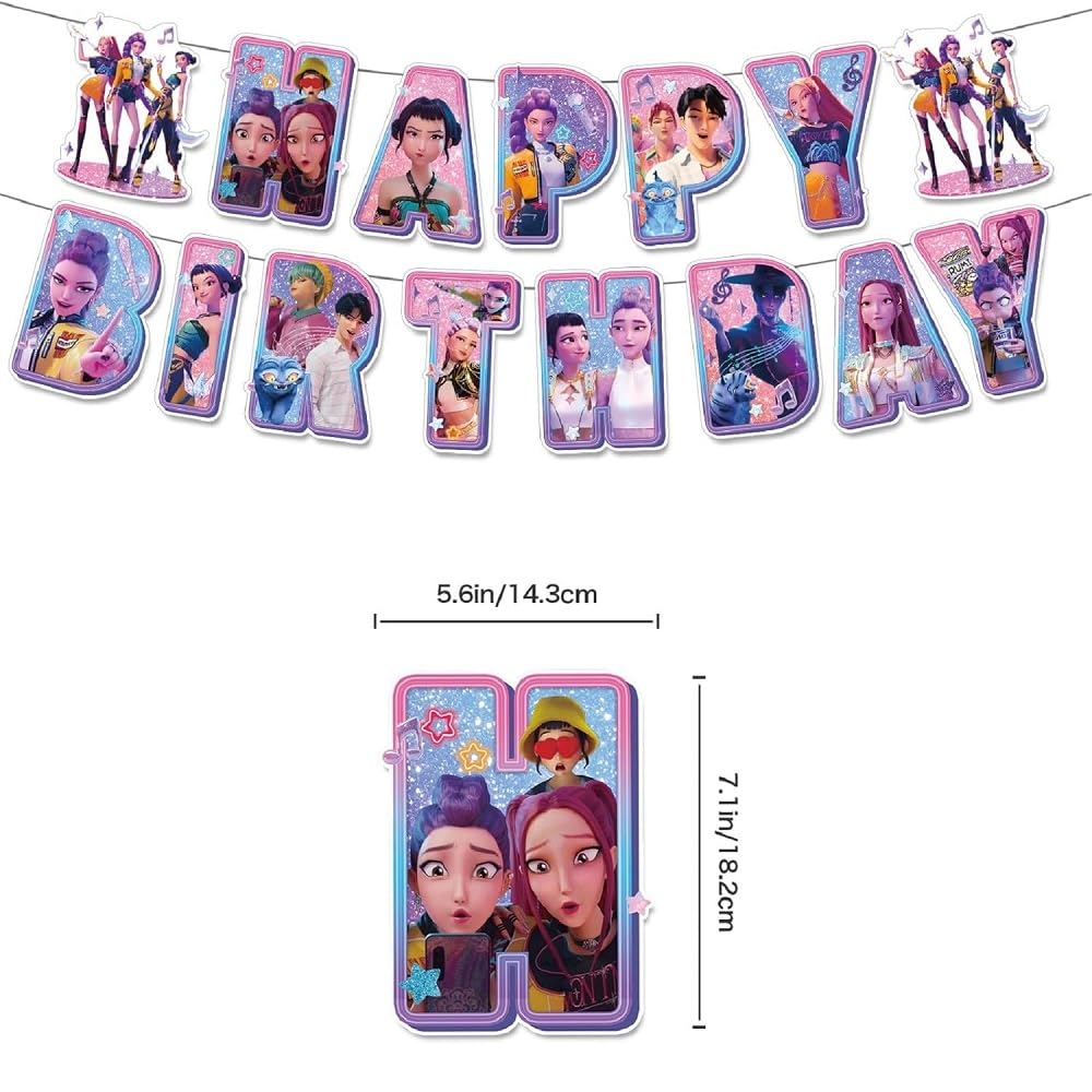 Demon Hunters Birthday Decorations Set, Anime Theme Party Supplies with Banner, Balloons, Cake Toppers, Cupcake Toppers and Backdrop for Kids & Fans