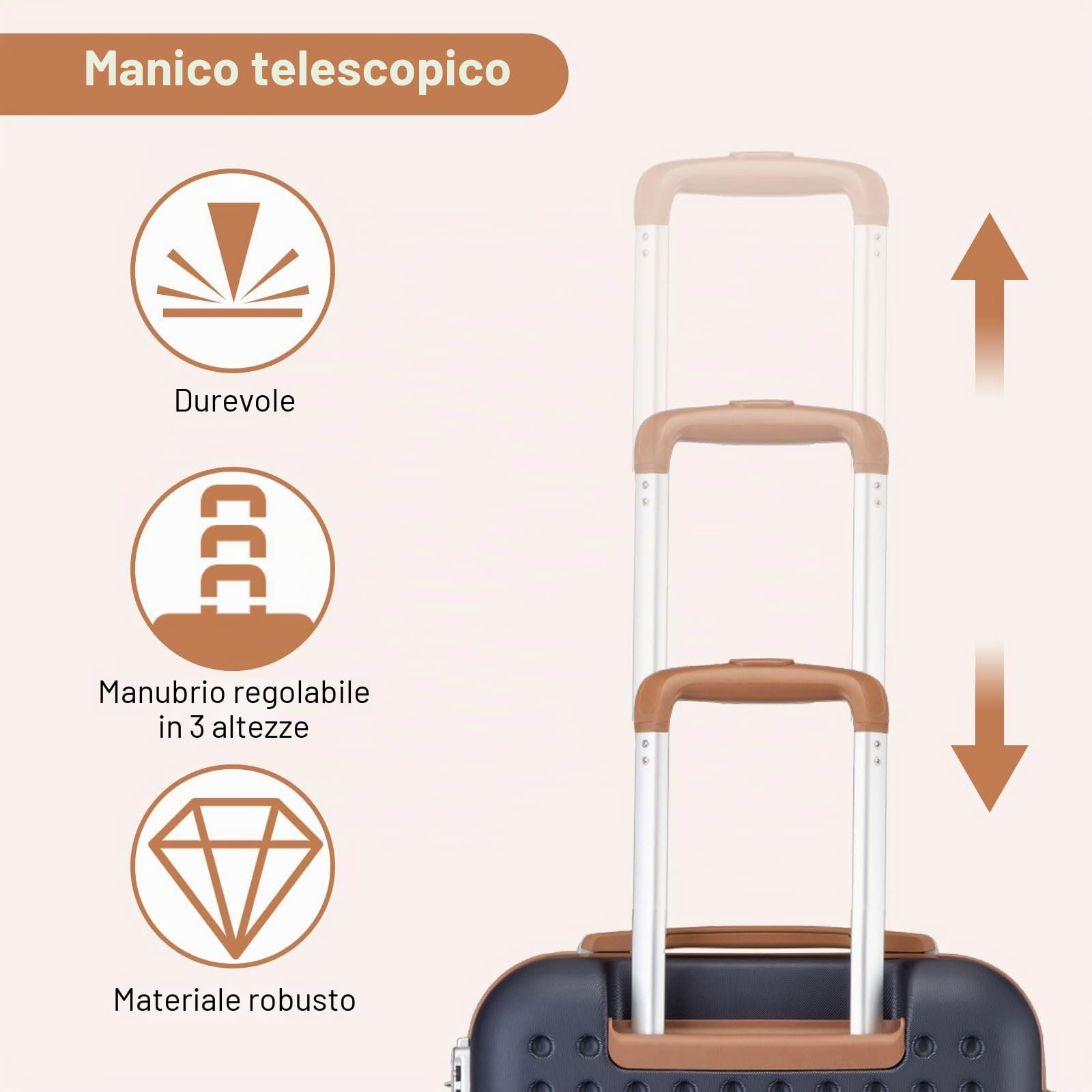 Kono Valigia Trolley Media 65cm Valigie Rigide Leggero con TSA Lucchetto e 4 Ruote Girevoli, Blu