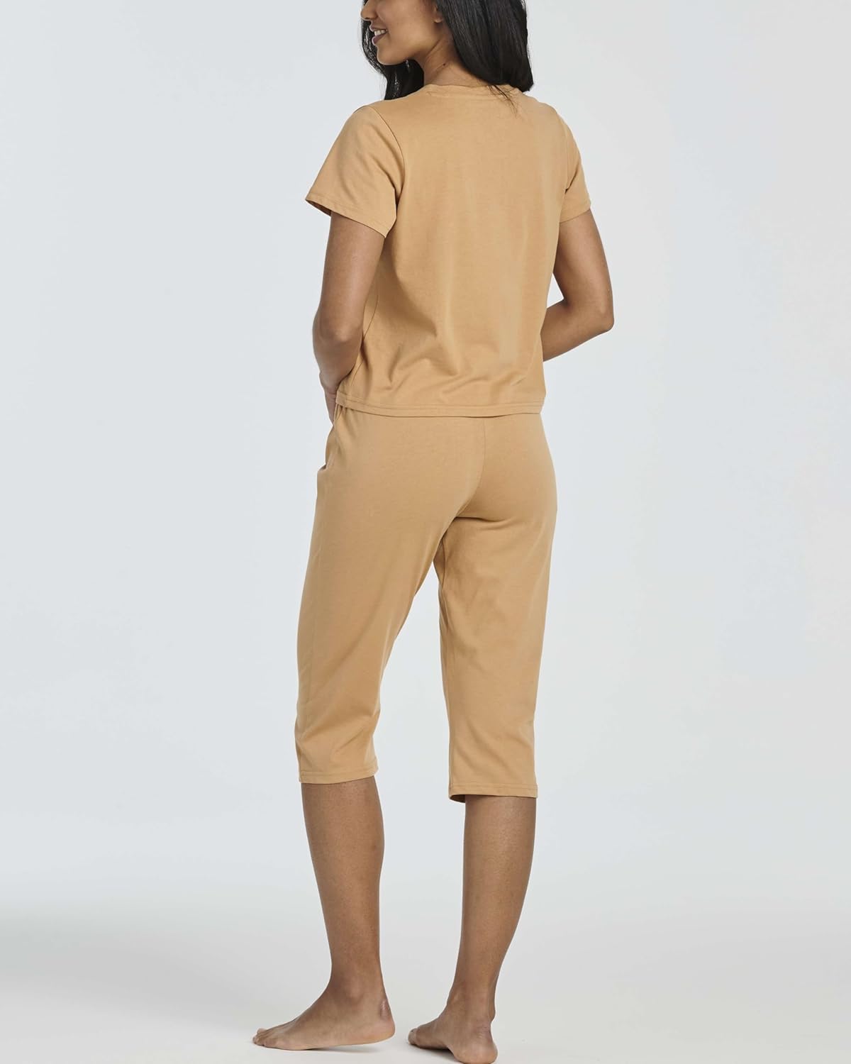 Real Essentials 2 Pack: Women's Cotton Short Sleeve Top and Capri Pants Pajama Lounge PJ Sets with Pocket (Available In Plus) - Image 3