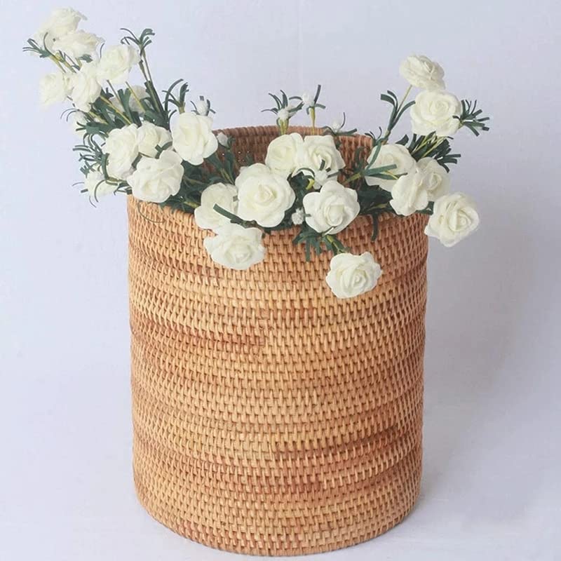 Koolouispoper Handmade Rattan Trash Can, Cylinder Storage, Desktop Trash Can, Rattan Trash Can Storage Basket (20CM)