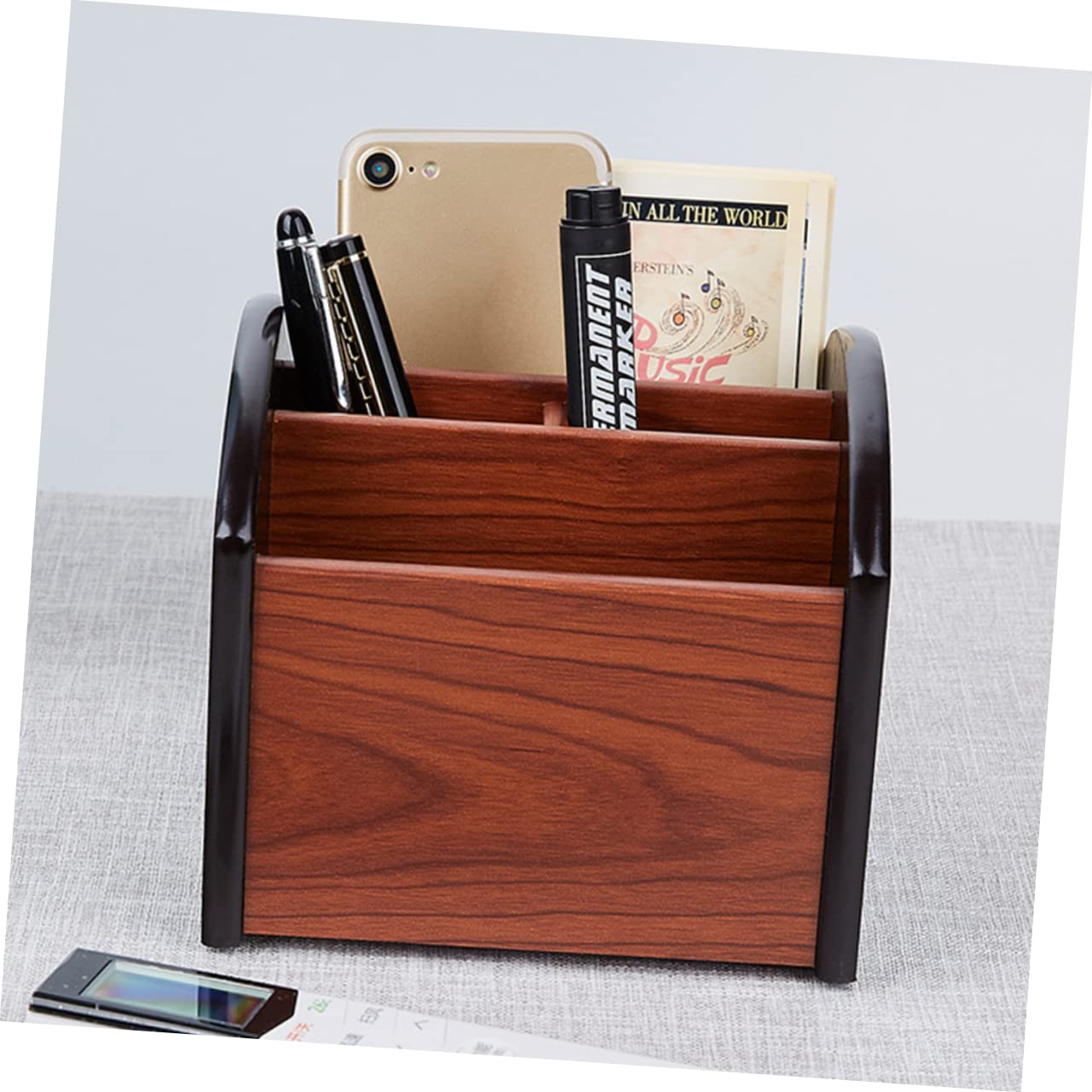 Organizer da Scrivania Scomparti Multipli per Uso Ufficio in Legno Design a Venatura Naturale, Contenitore Multifunzione Mantiene la Scrivania Ordinata