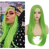 Vista 12 de Peluca larga blanca y lacia para mujer con flequillo plano, cabello sintético de aspecto natural, para Halloween, cosplay y uso diario con gorro