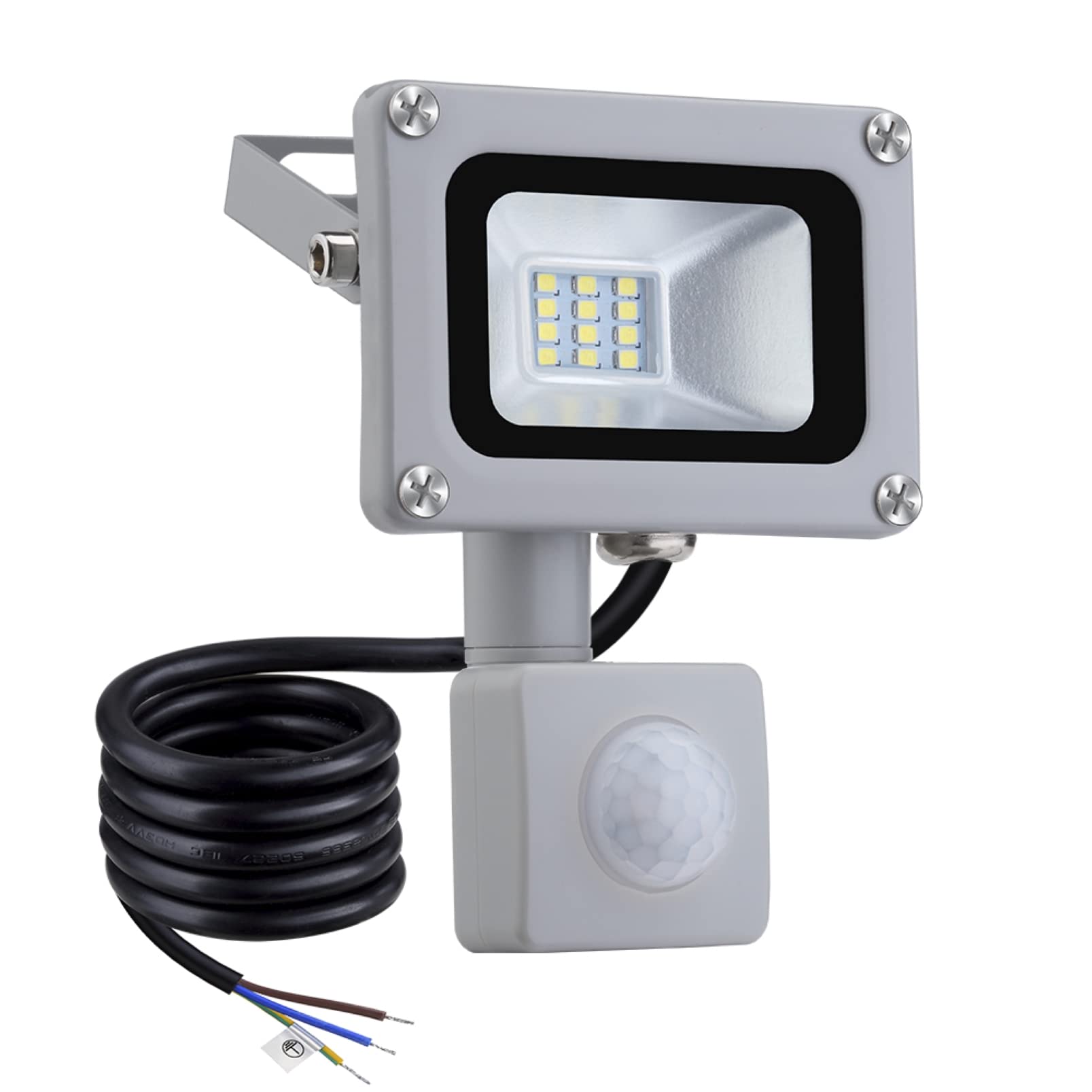 10W LED Floodlight PIR, 800LM Outdoor LED Flood Light with Motion Sensor, IP65 Waterproof Smart Street Lighting 6500K Daylight White Security Lights for Backyard Garden Garage Yard