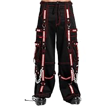 Tripp NYC Reflective Cargo Pants, Black with Red Contrast Stitching, Wide Leg with Multiple Pockets and Chain Details