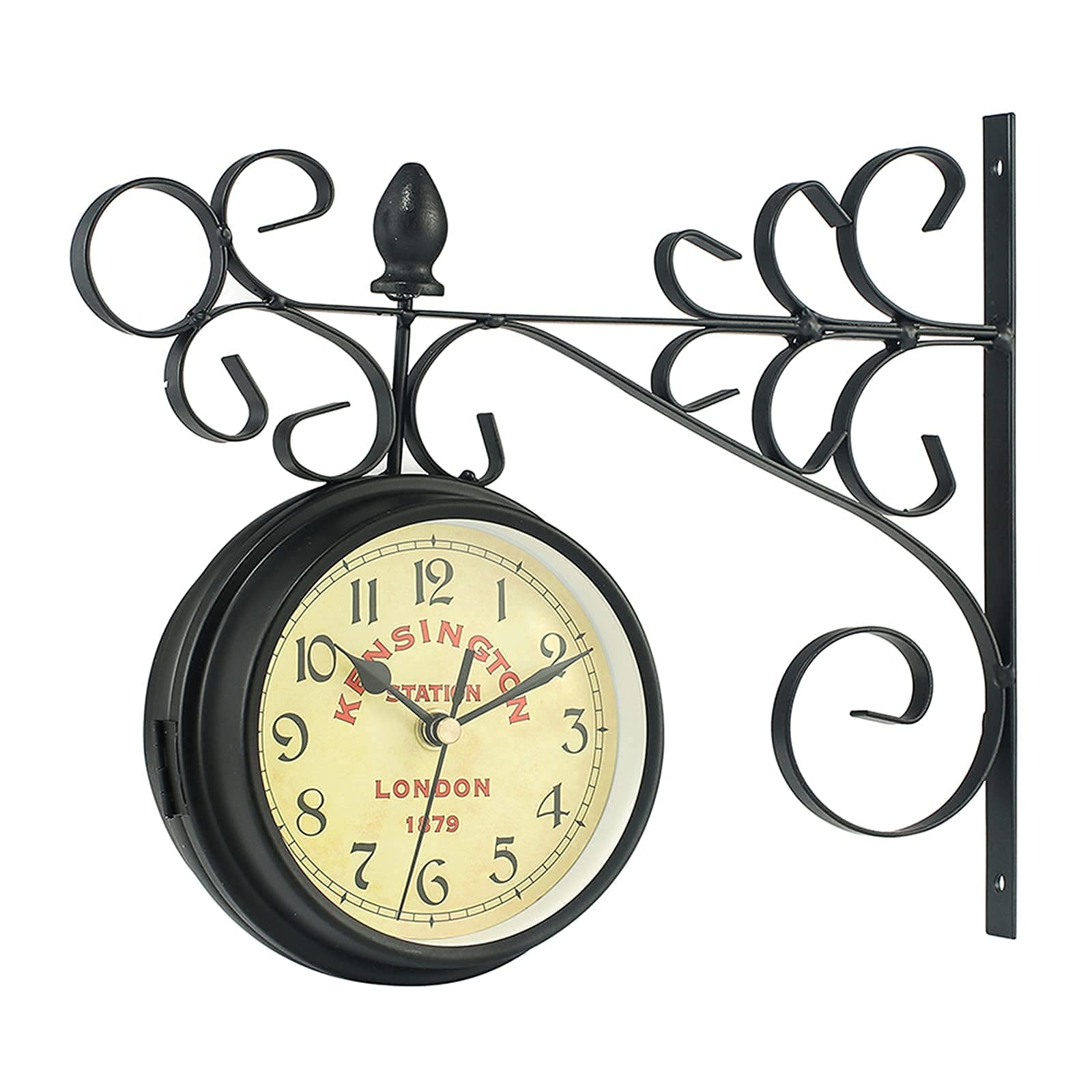 MYUYEE Outdoor Garden Clock, Double Sided Wall Clock with Bracket 5.2 Inch Glass Clock FA European Retro Style Wrought Iron Wall Clock Livingroom Bar Coffee Shop Decoration