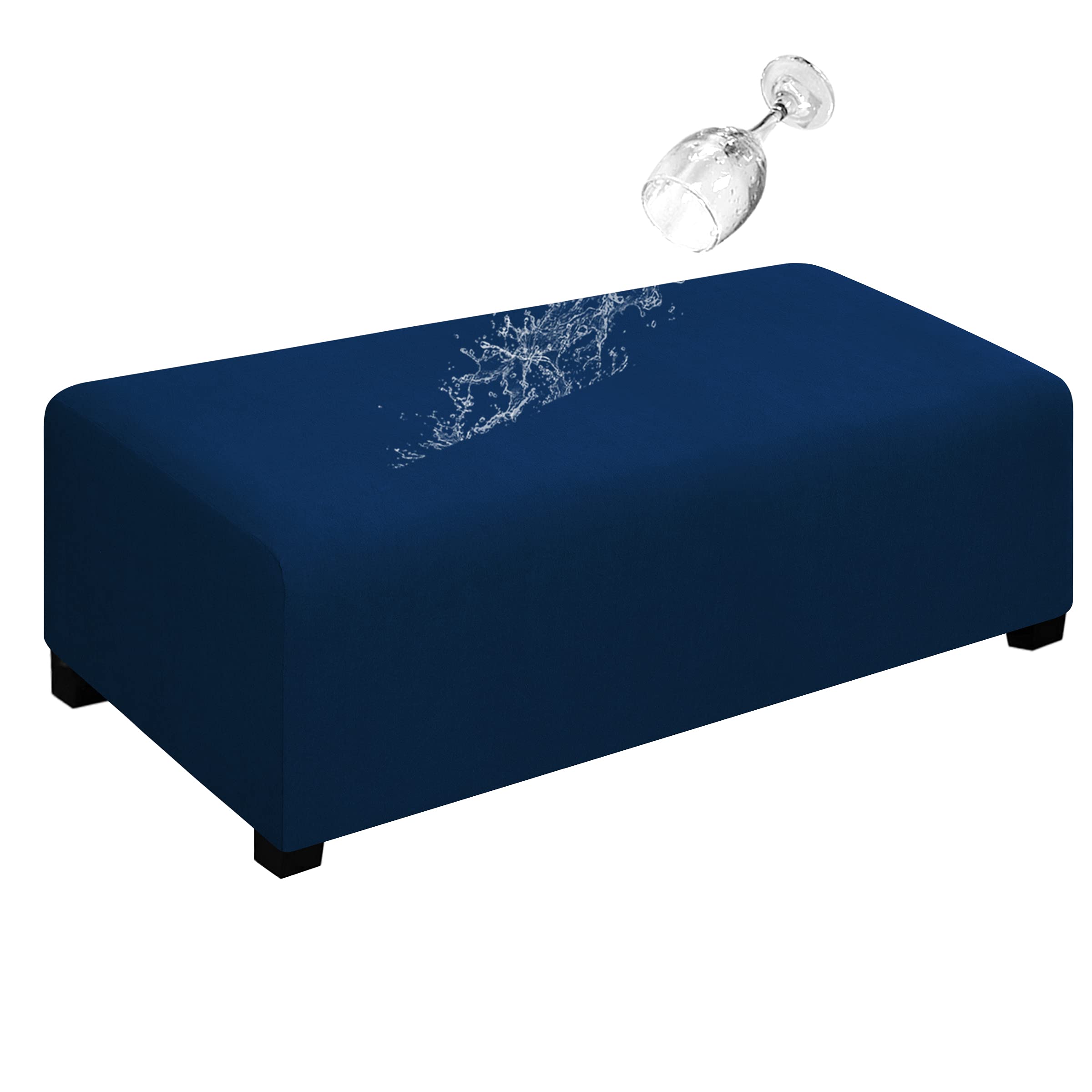 Easy-Going 100% Dual Waterproof Stretch Ottoman Cover Rectangle Folding Storage Stool Furniture Protector Soft Slipcover for Living Room with Elastic