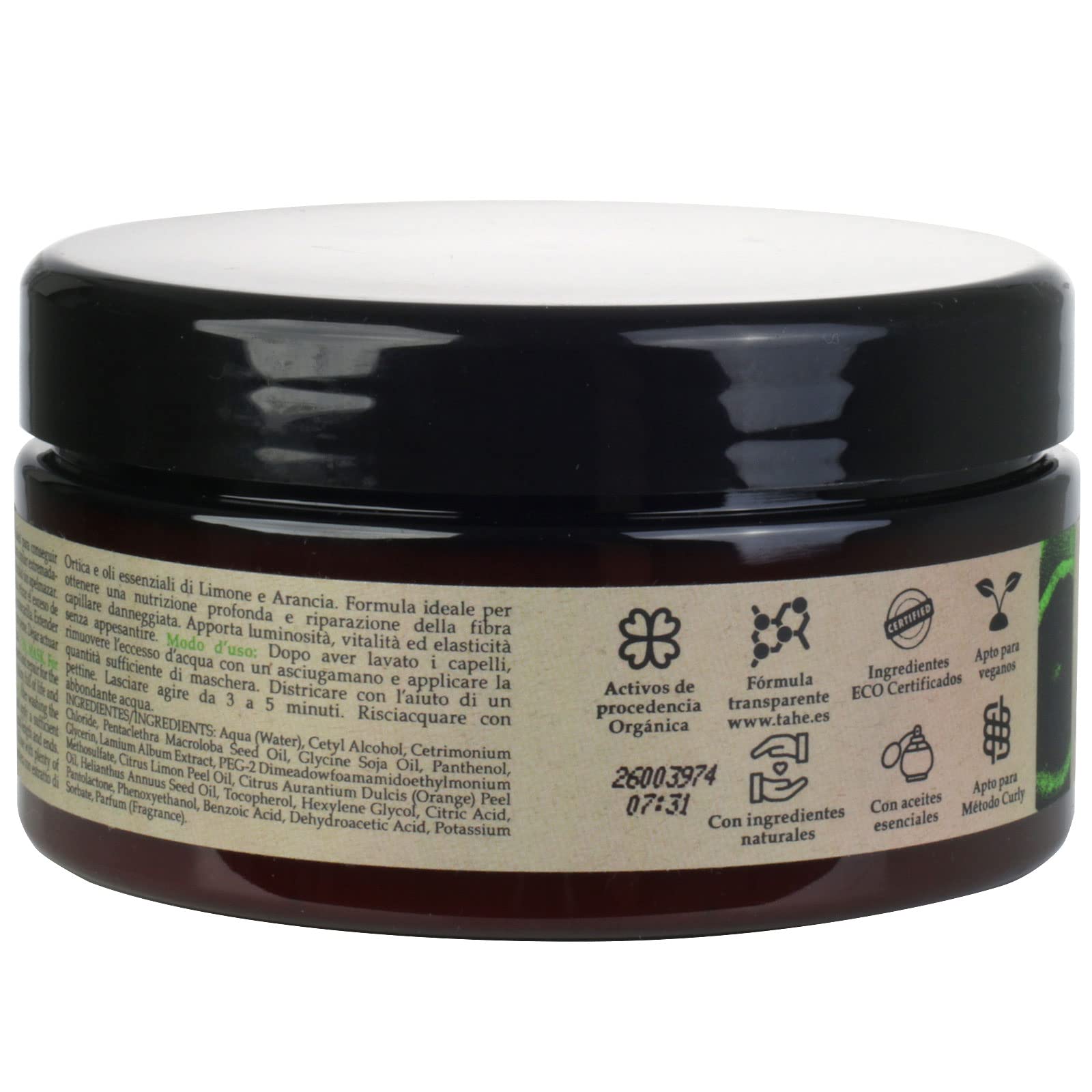 Tahe Nutritium Organic Care maska do włosów delikatnych – z ekstraktem z pokrzywy i olejkami eterycznymi z cytryny i pomarańczy, 300 ml