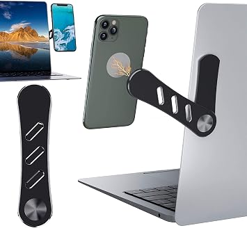 DK177 Magnetic Phone Holder, Laptop or Desktop Monitor Side Mount Phone Holder, Slim Portable Foldable Computer Expansion Bracket Compatible with All Phone, Black