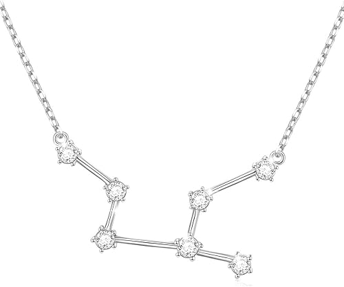 Collar de plata de ley 925 con circonita cúbica, astrología, 12 constelaciones, signo del horóscopo, astrología, estrella del zodiaco, joyería de