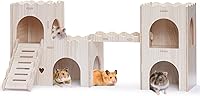 Jevnd Large Wooden Hamster Hideout - Double-Decker Castle Hut with Ladder for Syrian, Dwarf Hamsters & Gerbils
