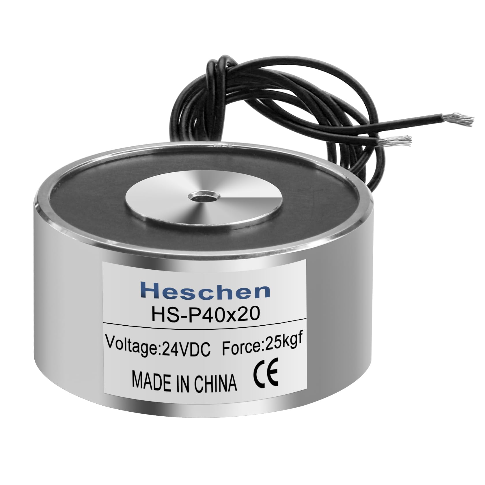 Électroaimant Solénoïde Heschen P40/20 - 24V DC, Force 25 Kg, Diamètre 40 Mm, Pour Automatisme, Bras Robotique