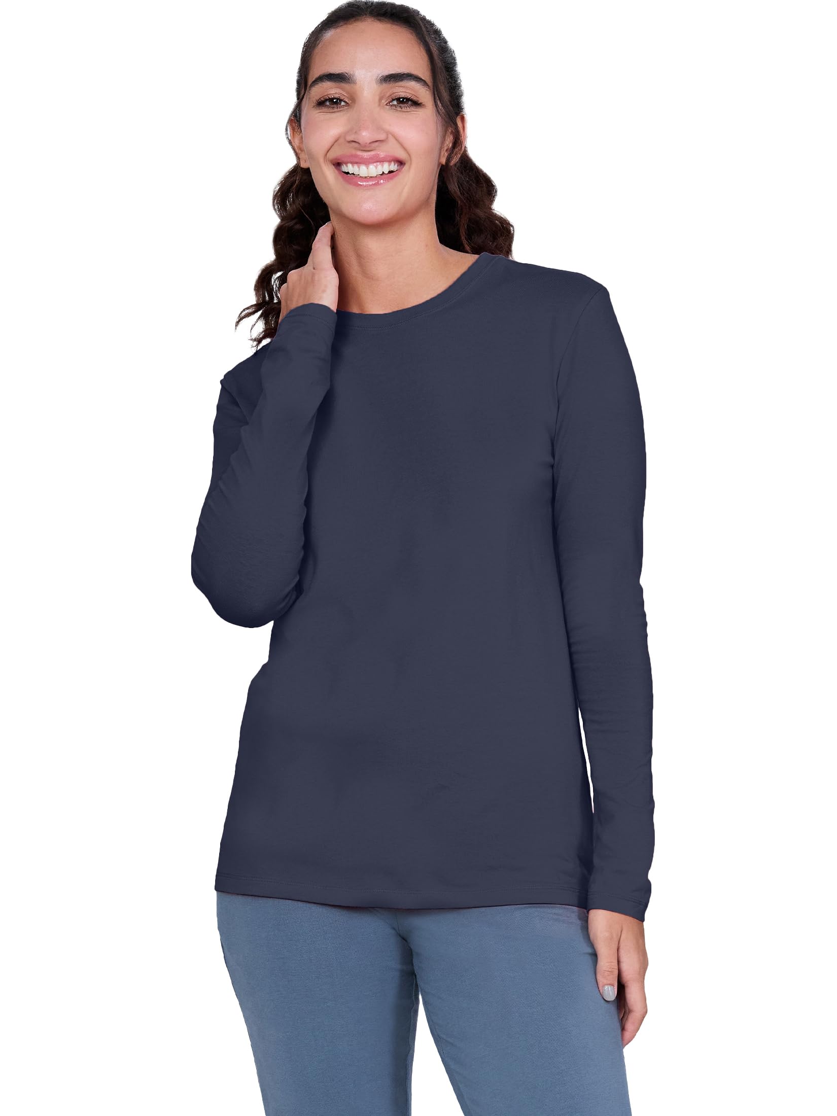 enamor Full Sleeve Crew Neck Regular Length Basic Crew T-Shirt for Women - Slim Fit, Soft and Breathable Stretch Cotton - E057-picture-10