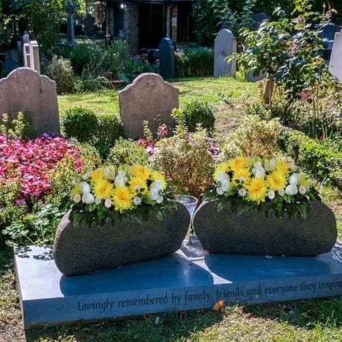 Yellow Artificial Cemetery Flowers Saddle Long-Lasting Bright Color Headstone Flower Saddle Cemetery Memorial Flowers for Outdoor Tombstone Decorations. image 4