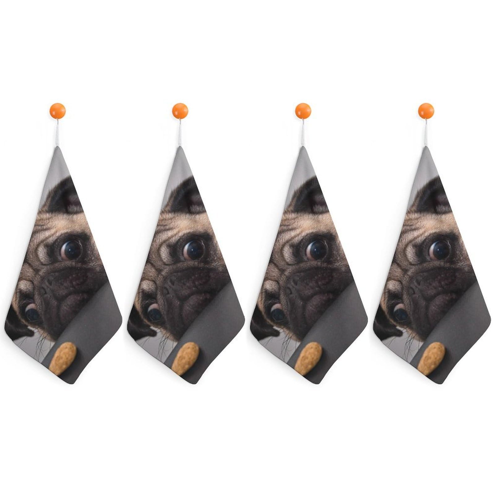 LEDFCVSU 4 Piece Hanging Hand Towels, Cute Pug Dog Small Dry Hand Towel for Kitchen Bathroom