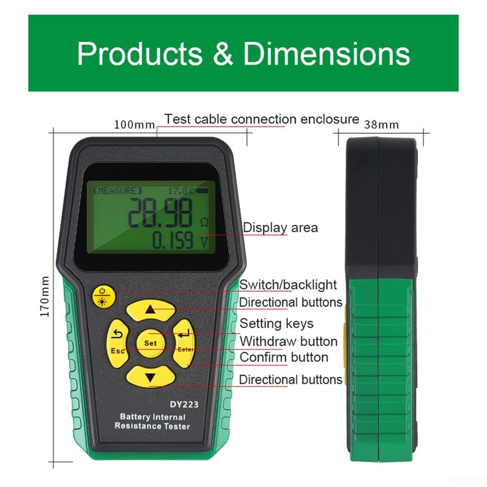 DY223 Analyseur de batterie, testeur de résistance interne et de tension avec écran Kelvin 4 fils, pour batteries 12 V EV et voitures