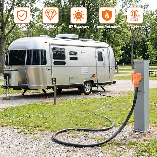 Image of 30 Amp 75 Feet RV Power Cord with 135 Designed Handle and Twist Locking Connector, Heavy Duty 10 Gauge STW Pure Copper Wire, NEMA TT-30P to L5-30R with Cord Organizer for RV Trailer Campers