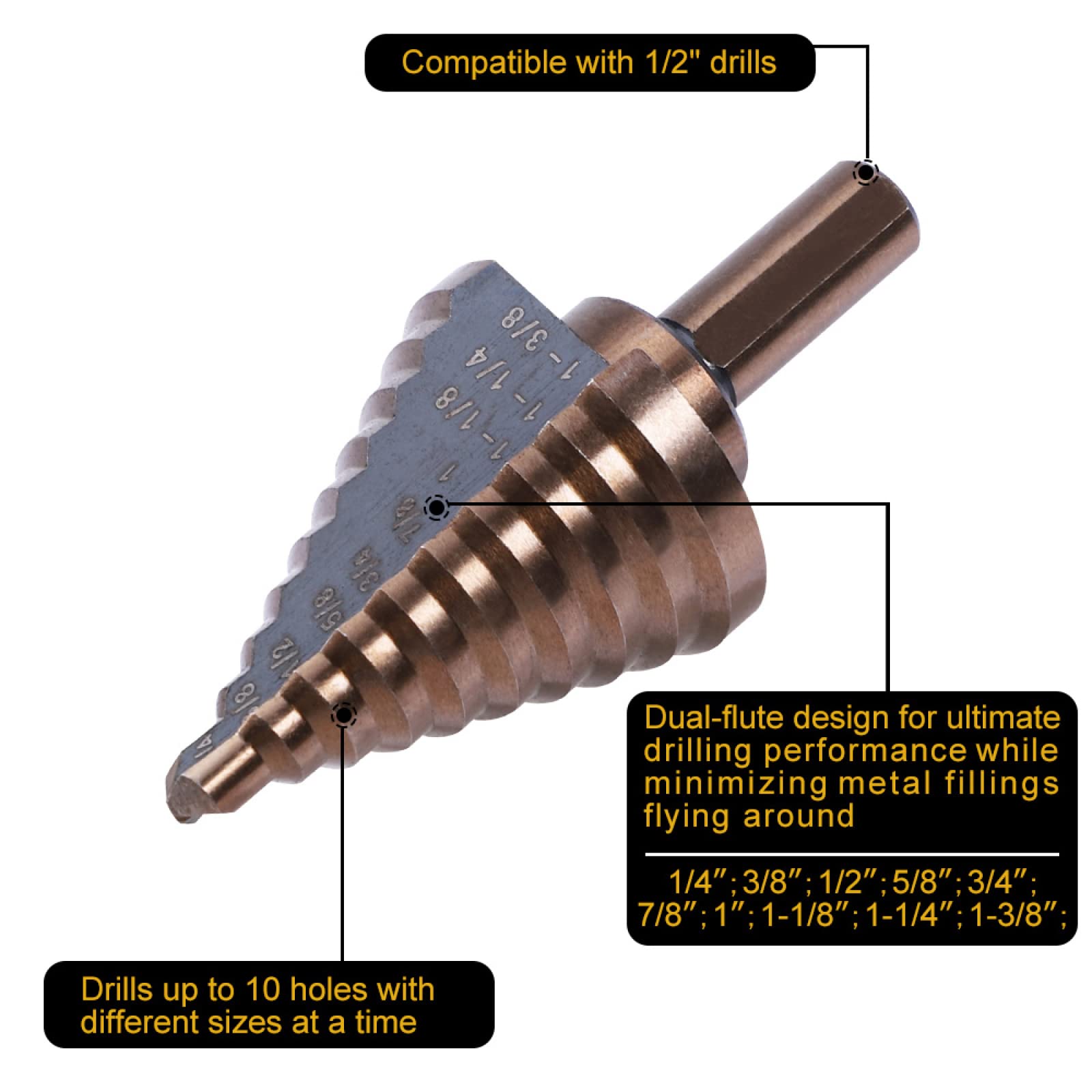 6Pcs Drill HSS High Speed Steel Step Drill Bits for Metal Wood Hole Cutter Core Drill Bit Set Triangle Shank Hole Metal Drills