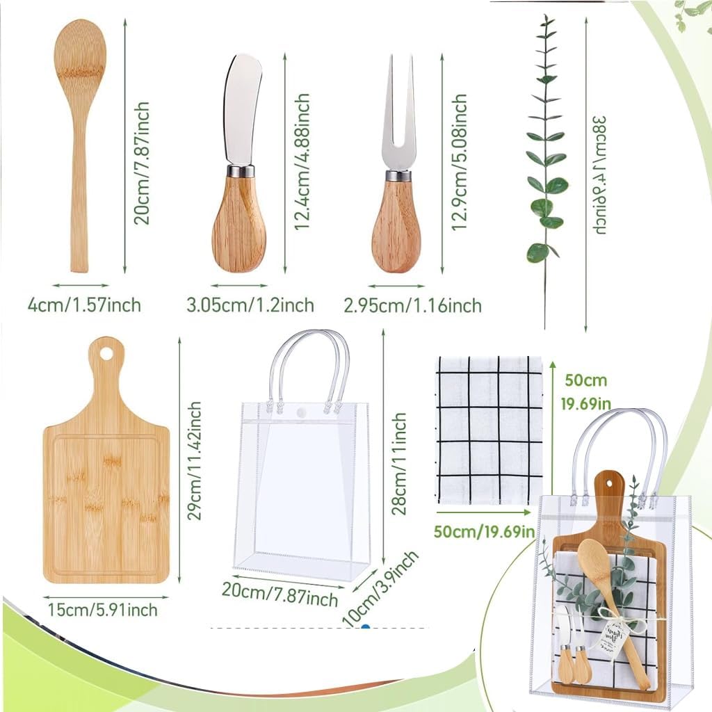 4 Set 36 Pcs Baby Shower Prizes for Game Winners Baby Shower Favors for Guests Gift Bamboo Cheese Board Set with Gift Bags Spoon Knives Forks Plaid Towel Thank You Tags for Party Wedding Bridal Favor - Image 2