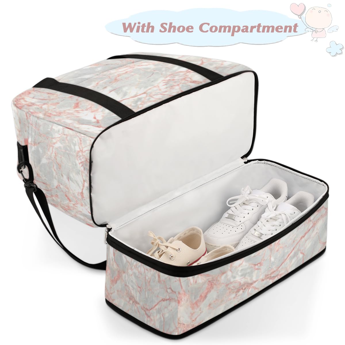 Bolsa de viaje plegable con patrón de mármol de textura de 47 litros, bolsa de fin de semana con funda de carrito de hombro separado para deportes, gimnasio, viajes, multicolor, 47L, Bolsa de viaje