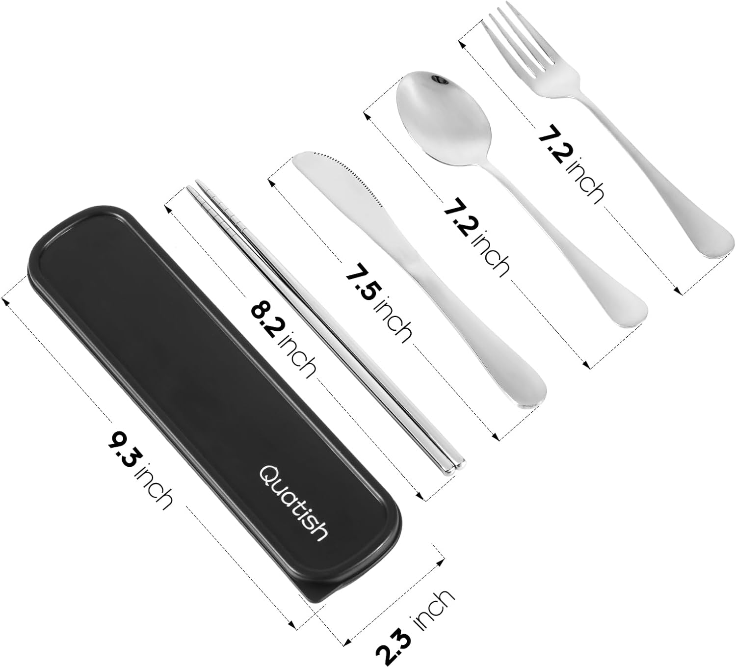 Travel Utensils with Case, Quatish 5 Piece Stainless Steel Silverware Set for Work, Portable Reusable Travel Cutlery Set, Fork and Spoon Set for Picnic, Camping, Gadgets, Lunch Box for Men, Silver - Image 7