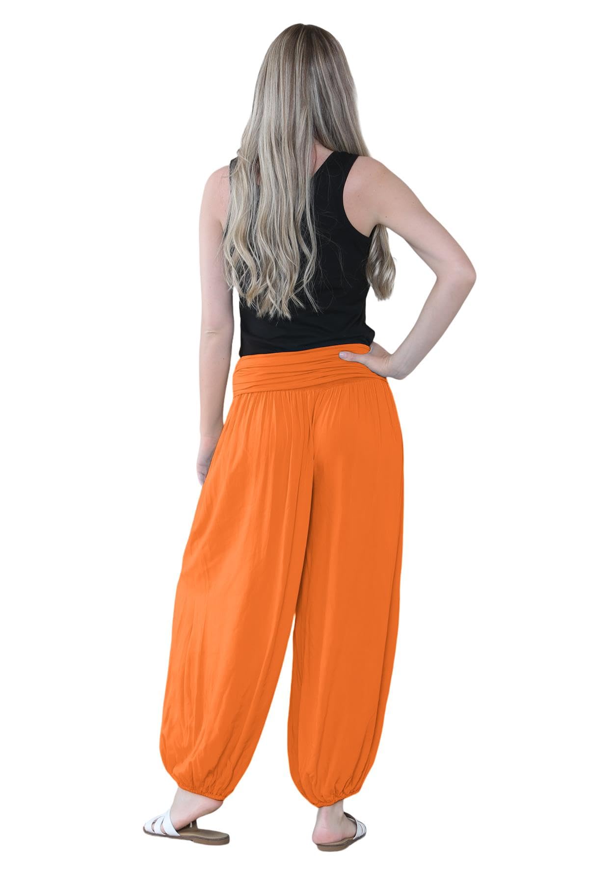 Pantaloni harem larghi da donna italiani Alibaba, comodi ed eleganti, vestibilità larga, pantaloni harem da donna UK | Pantaloni estivi perfetti per le donne UK, Arancione, Taglia unica