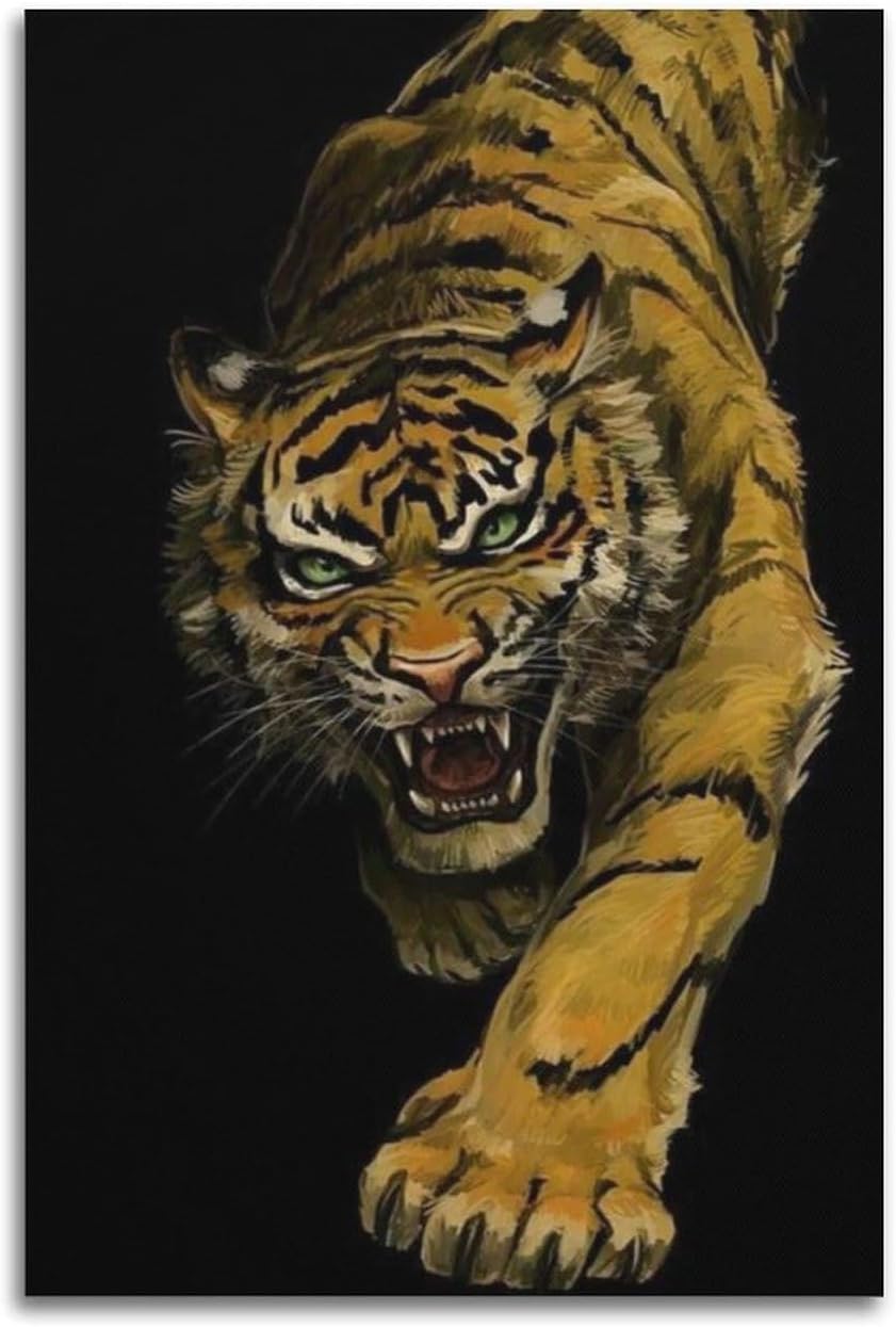 FNFDKDK Wild Animal Tiger Painting Poster Fretech Wall Art Paintings Canvas Wall Decor Home Decor Living Room Decor Aesthetic 08x12inch(20x30cm) Unframe-style