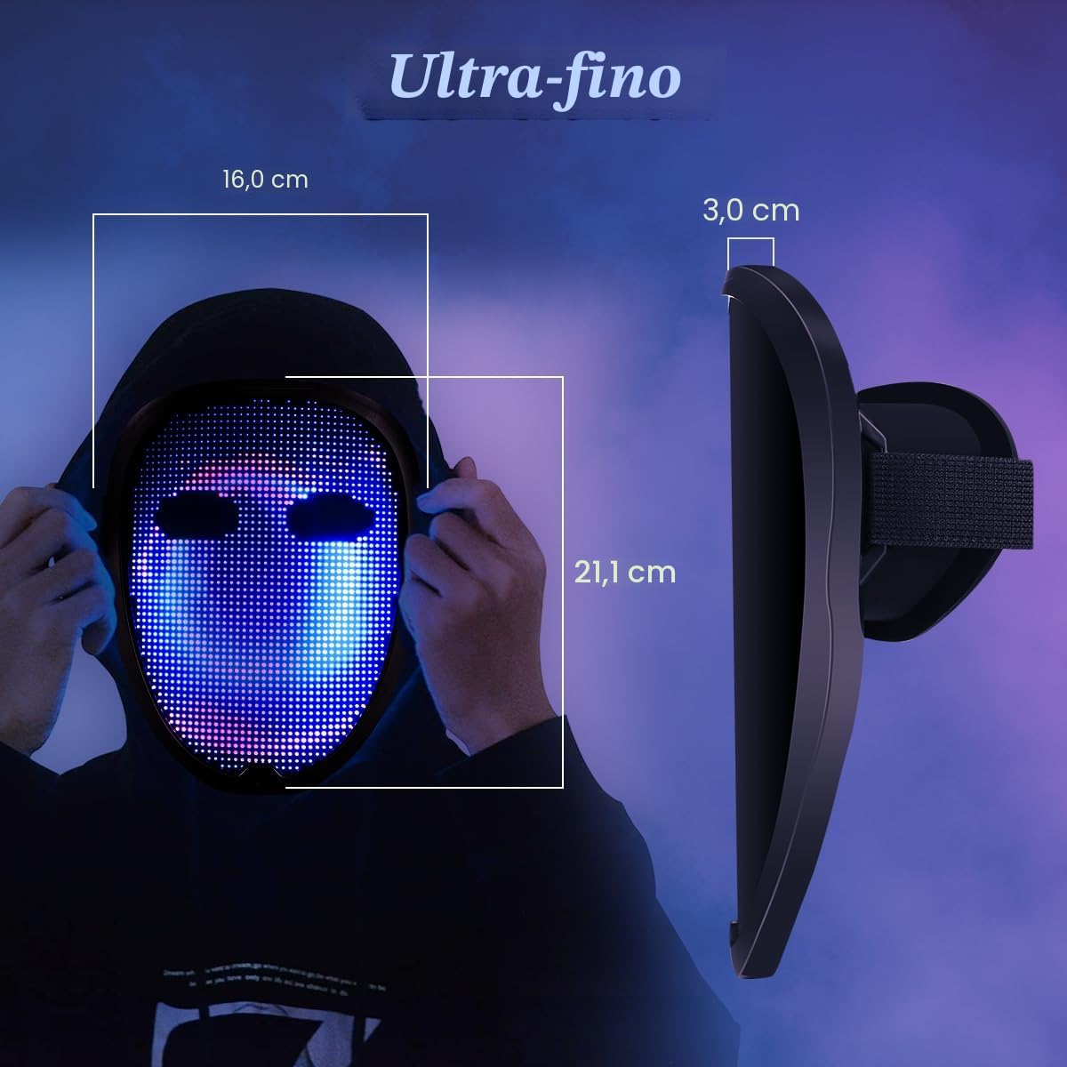 Máscara Facial LED Luminosa, Máscara LED Recargable Con Modos De Transformación Facial Con Detección De Gestos, Con Imágenes Diversas, Adecuada Para Disfraces Cosplay Masquerade Y Halloween