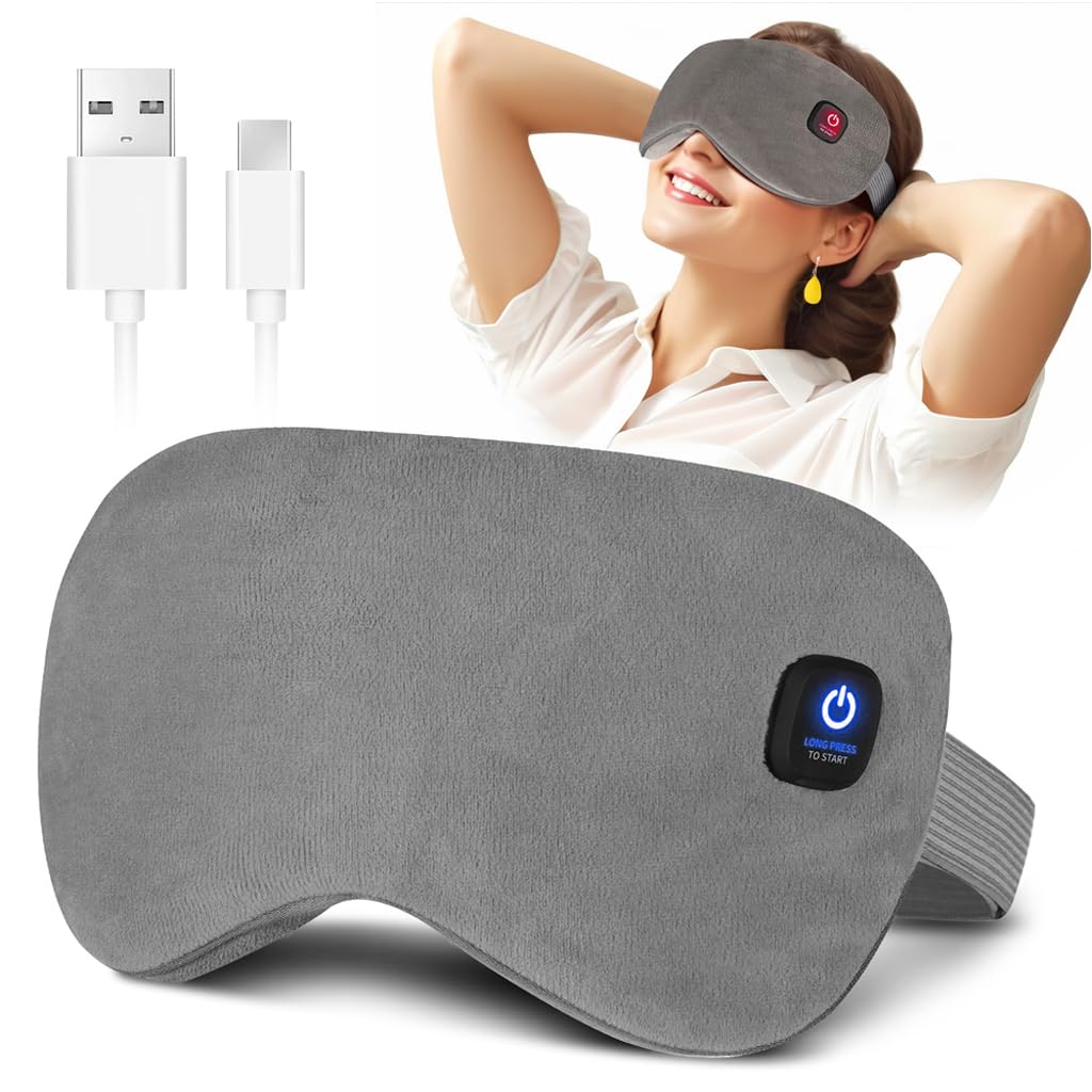 HANNEA Heated Eye Mask USB Rechargeable 3 Heat Levels Compress Plush Cover