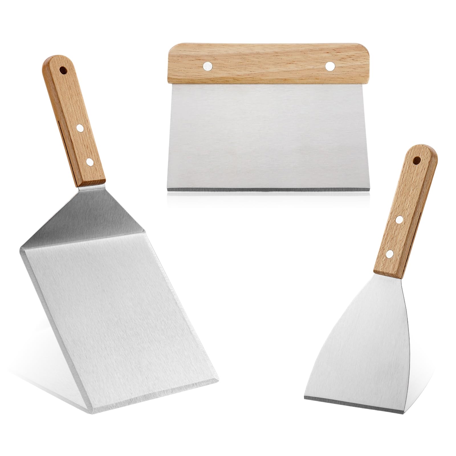 Set di Spatole per Griglia, Spatola Plancha, Raschietto per Impasto, Barbecue Spatola Accessori Ideale per Teppanyaki Campeggio, 3 pezzi