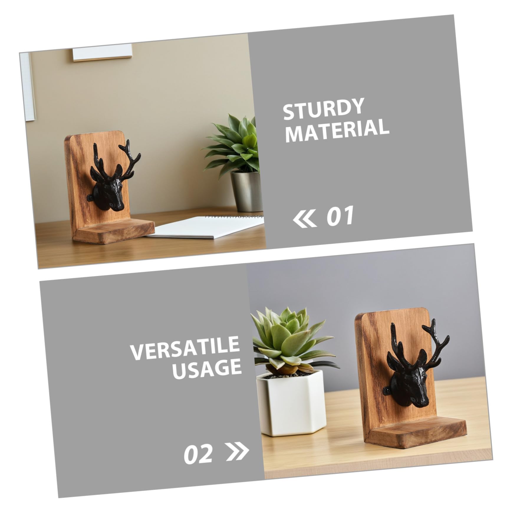 Fermalibri in Legno con Testa di Cervo Stile Scandinavo Supporto Stabile Antiscivolo per Mensole e Scrivania Organizer Decorativo per Libri e Documenti Elegante Accessorio per