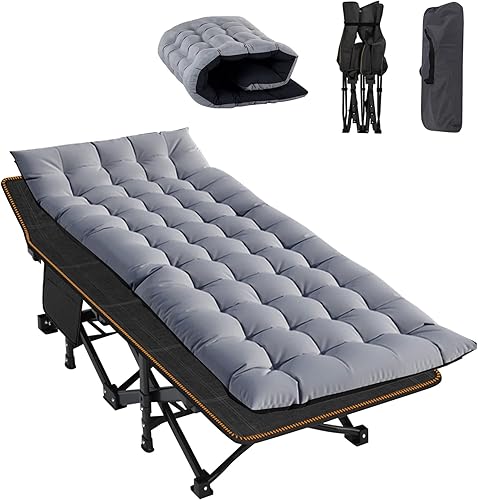 ABORON Catre plegable para acampar con alfombrilla para adultos, cama resistente al aire libre con bolsa de transporte, catres de campamento de