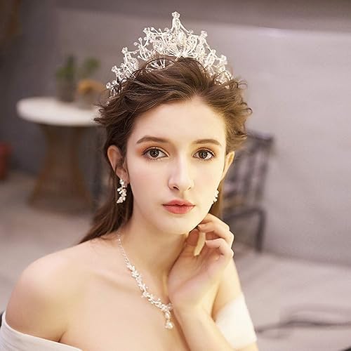 Vista 2 de COCIDE Corona de plata para mujer, corona barroca de reina y tiara para mujer, diadema de cristal, corona de sirena, tiaras de princesa, accesorios
