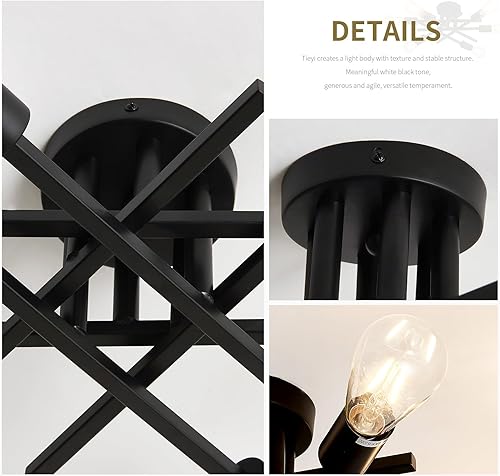 Miniatura 4 de ASGYISA Lámpara de Techo Semiempotrada de 6 Luces, Paquete de 2, Candelabro Sputnik Vintage Negro Mate, Luminaria de Techo para Casa de Campo,