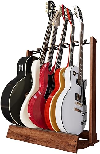 Soporte de Guitarra String Swing, Soporte de Guitarra Múltiple para Guitarras Acústicas, Eléctricas y de Bajo, Acero Soldado a Mano y Nogal Negro,