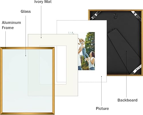Miniatura 3 de Golden State Art - Marcos de fotos de metal de 8 x 10 pulgadas con paspartú para fotos de 5 x 7 - Juego de 4 portarretratos de aluminio de 8 x 10