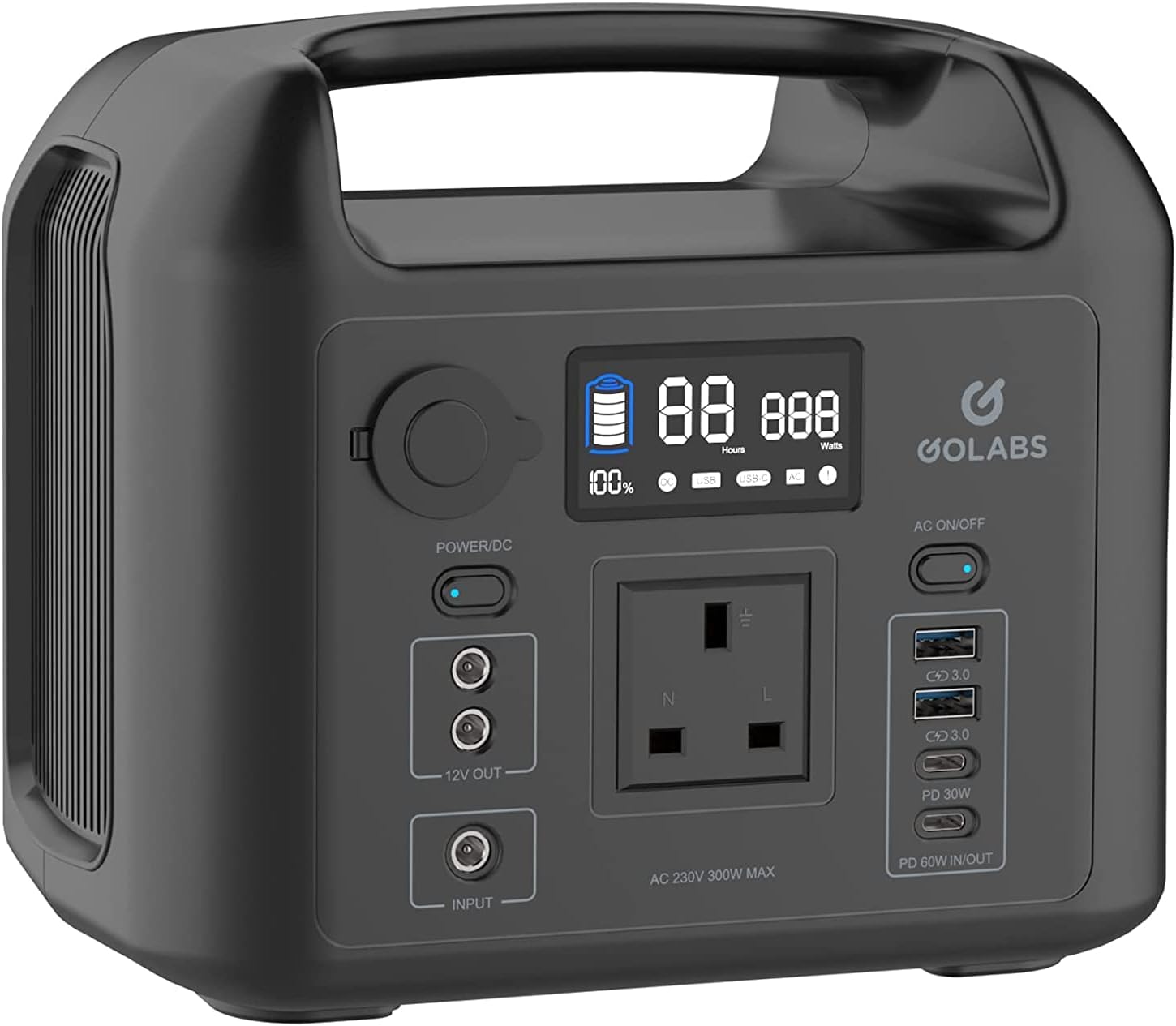 GOLABS R300 Portable Power Station 299Wh AC Outlets 230V 300W Pure Sine Wave and USB PD60W Type-C QC3.0 DC12V Output with LED Light, 93437mAh Solar Generator for Outdoors Emergency Home Use
