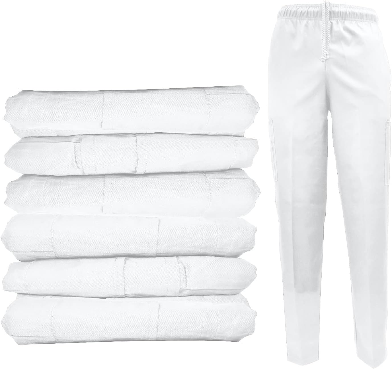 Natural Uniforms Classic White 6 Pocket Chef Pants with Multi-Pack QTYS Available