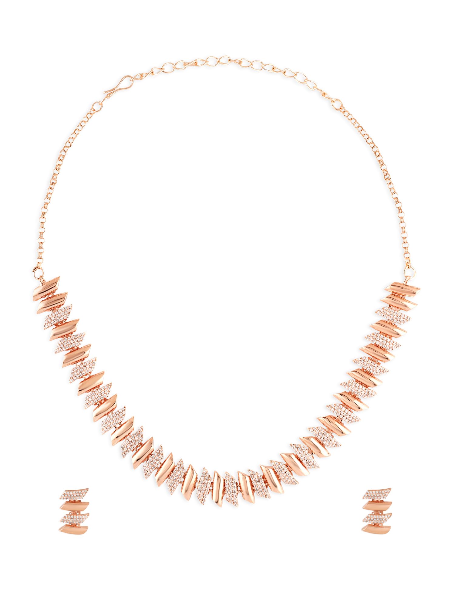 ZAVERI PEARLS Rose Gold Tone Dazzling Cubic Zirconia Bling Brass Necklace & Earring Set For Women-ZPFK18018 (B0D2CSBX8B) Amazon Price History, Amazon Price Tracker