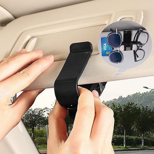 Miniatura 5 de Paquete de 2 soportes para lentes de sol para visera solar de automóvil, soporte de lentes de sol de cristal brillante con clip para tarjeta de