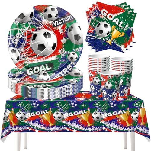 YESAH 53P Football Party Vaisselle Set,Service en Carton Coupe du Monde,Party Assiette Papier Tasse...