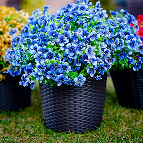 Axylex Artificial Plants Fake Flowers Outdoor - 16 Bundles Faux Outside Greenery Boxwood No Fade Uv Resistant Plastic Shrubs Spring Home Decor Farmhouse Garden (Blue) #TOP1