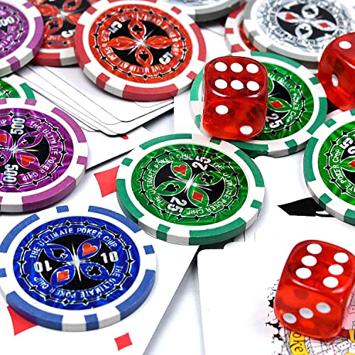 LARS360 Pokerkoffer mit 500 Laser Pokerchips, 11,5g Abschließbar Pokerkarten Zubehör Deluxe Pokerset, Casino Chipszahl, 55,5x20,5x6,4cm, Silber – Bild 7