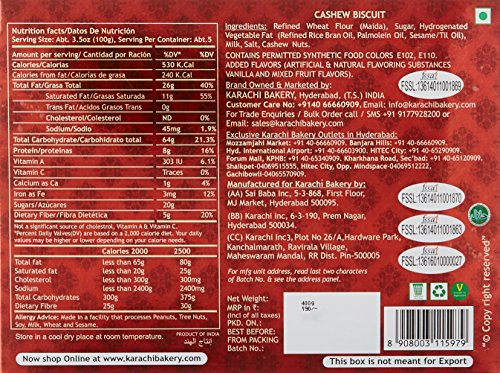 Image of Karachi Bakery Cashew Biscuits, 400g + Karachi Bakery Double Delight Fruit Biscuit with Cashew, 400g