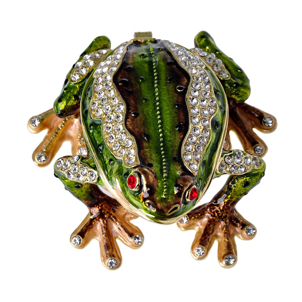 Frog Trinket Jewelry box Hinged Frog Figurine Crystal Enameled