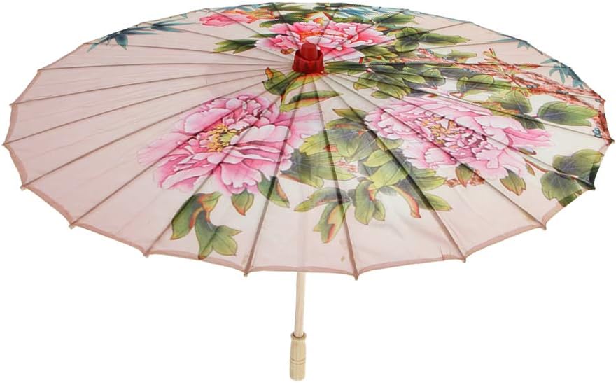 B BlesiyaChinese Silk Cloth Umbrella Parasol 84 cm/33 inch Diameter - Chinese Japanese Peony Flowers Style