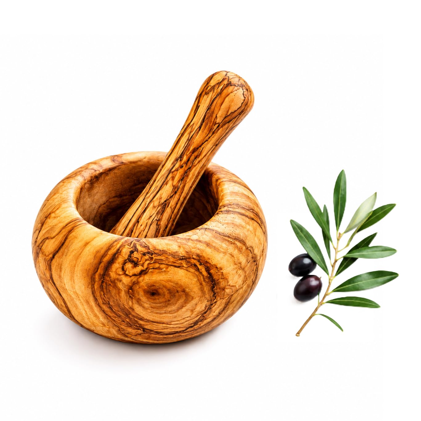 Mortaio con pestello in legno di ulivo naturale, per servizio di cucina spezie ed erbe, realizzato a mano, 12 cm
