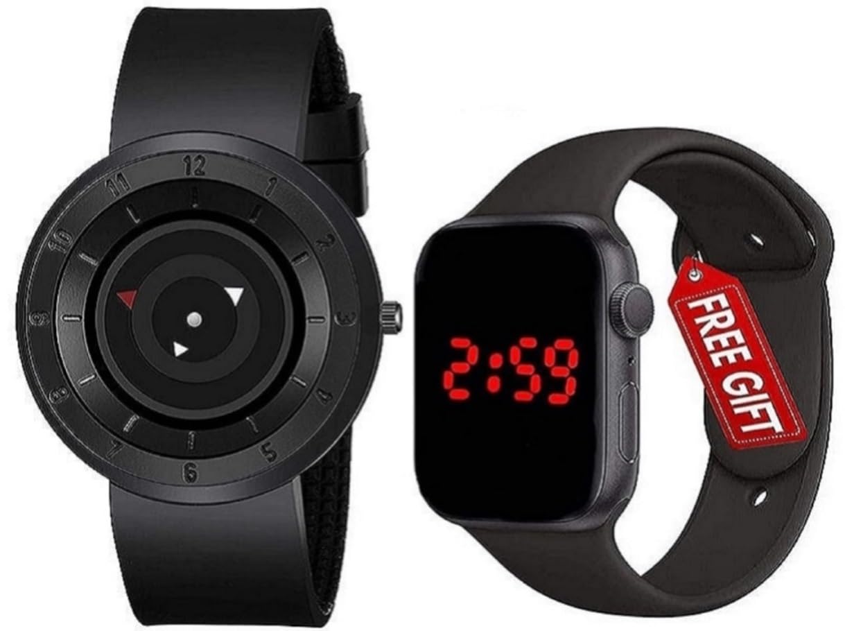 Acnos Polyurethane Premium New Plain Stylish Round Dial Black Led Bracelet Watch For Boy Kid Combo Children Analogue Black Dial Bracelet Led Watch Analog Digital Watch For Boys Pack Of 2,Black Band (B0BQZ3XDD7) Amazon Price History, Amazon Price Tracker