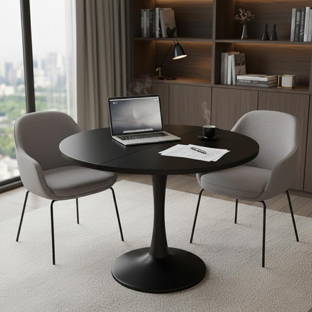 Tavolo da pranzo rotondo estensibile, 100/140 x 40 x 75 cm, tavolo da cucina per 2-6 persone, tavolino ausiliario/tavolo da pranzo - piano in legno e gambe in ferro, tavolo rotondo/tavolo