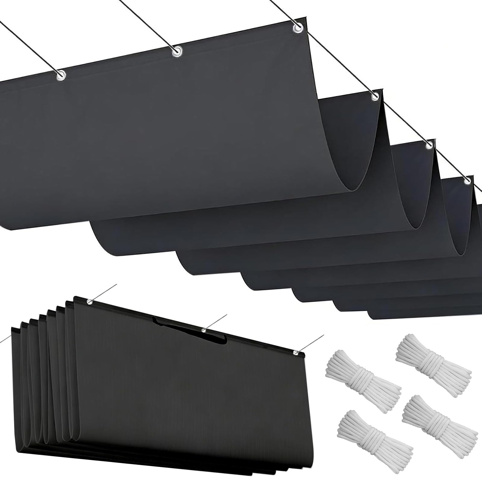 Toldo Retráctil Tipo Ola 100 x 500 cm con Ojales y Cuerda, Vela Sombra Impermeable y Rectangular con Bloqueo UV y Resistencia a Desgarros para Jardín Porche Patio Barbacoa, Gris Oscuro