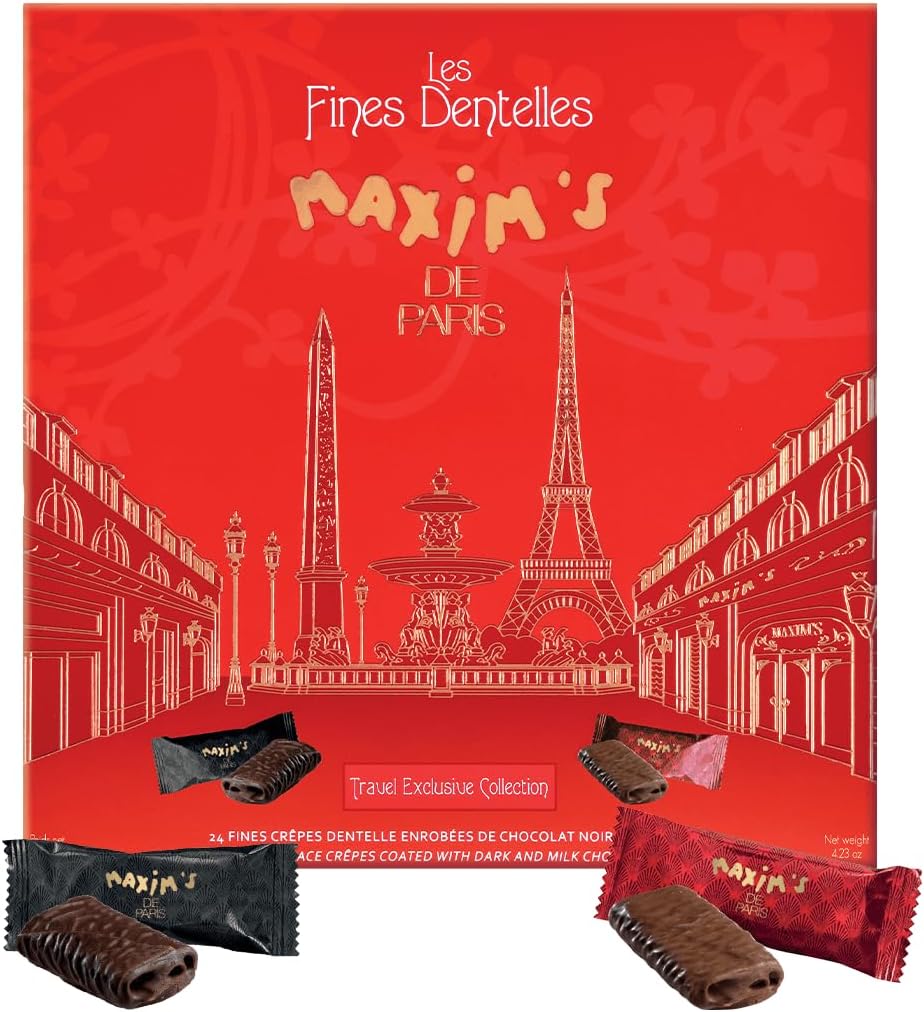 Maxim's De Paris - Chocolate Covered Crispy Crepes Assortment Milk And Dark Chocolate, Individually Wrapped in Paris Box, 24 pces